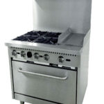 OMCAN - 36-inch Commercial Natural Gas Range with 4 Burners, 12-inch Griddle, and Oven - 46025