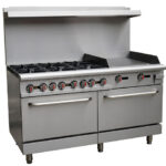 OMCAN - 60-inch Commercial Natural Gas Range with 6 Burners, 24-inch Griddle, and 2 Ovens - 46028